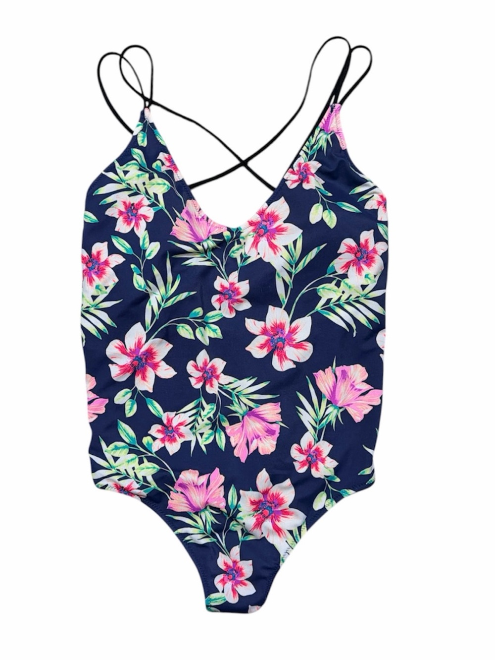 Victoria’s Secret PINK Floral One-Piece Swimsuit Criss Cross Back Size Medium